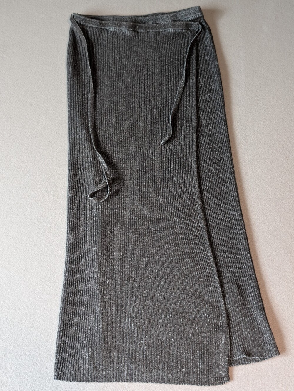 Free People Borderline Ribbed Knit Wrap Midi Skirt S Charcoal Gray High Rise